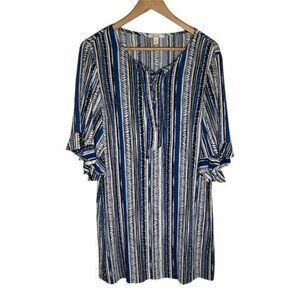 Ella Moss Women’s Small Blue White Striped Shift Dress Short Sleeve Casual